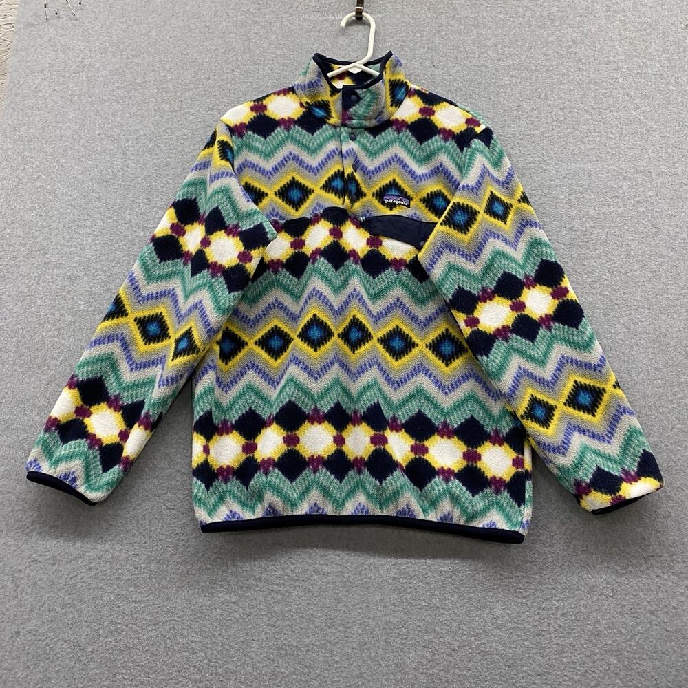Patagonia Synchilla Sweater Womens Large Green Snap T Timber Twist Aztec Hiking